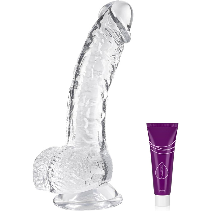 Реалістичний фалоімітатор з сильною присоскою, фалоімітатор для початківців Wakelust 18 см зі справжніми венами та пухкими яєчками, секс-іграшка для жінок та чоловіків, м&39який силіконовий анальний фалоімітатор-репліка пеніса (прозорий) 7-