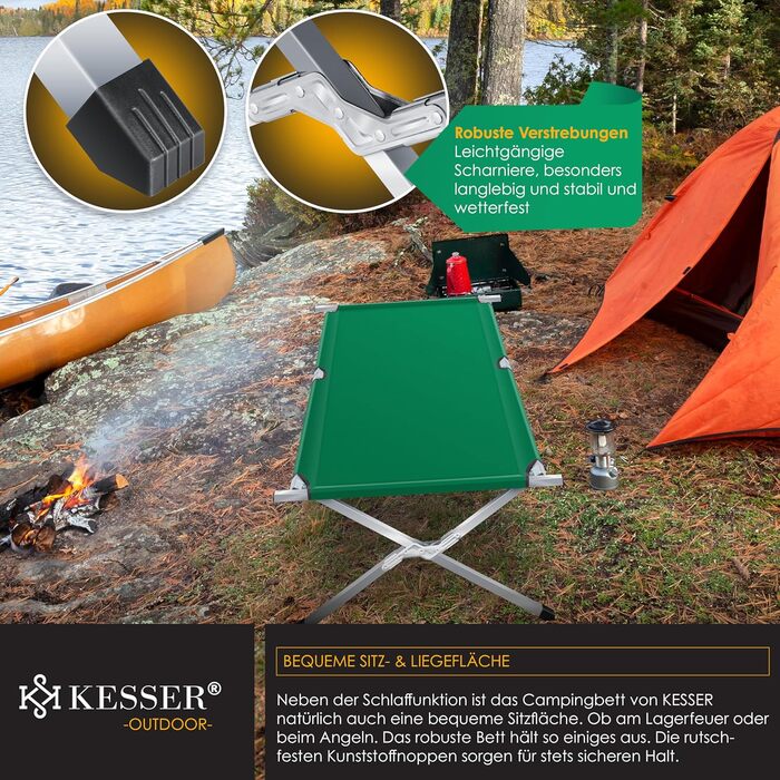Кемпінгове ліжко KESSER, розкладне ліжко, включаючи сумку для перенесення, туристичний ліхтарик та бічну кишеню, розміром 190 см або 210 см. Міцне похідне ліжко, вантажопідйомність 150 кг, металева труба, тканина Оксфорд 600D, портативне, зручне дорожнє л