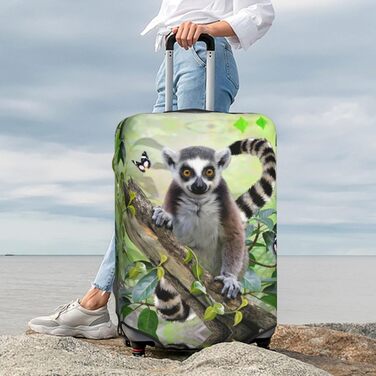 Чохол для багажу Лемур з принтом, еластичний захист від подряпин та пилу, чорний, розмір 90