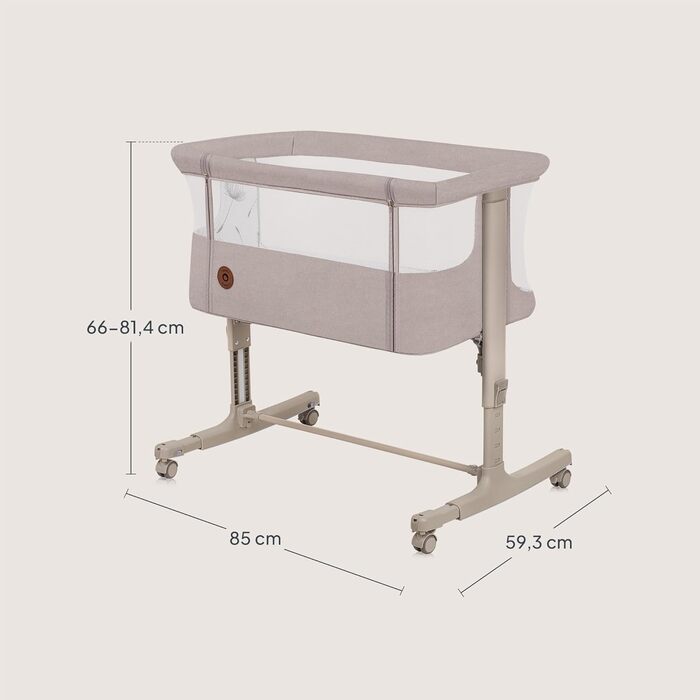 Дитяче ліжечко Lionelo Aurora 3-в-1 (до 9 кг), приліжкове ліжечко, колиска, регулювання висоти та нахилу матраца, 4 колеса з гальмами, ергономічний матрац, сумка, бежевий капучино, великий розмір