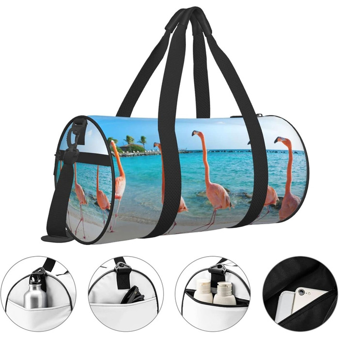 Спортивна сумка, дорожня сумка, пляжна сумка, з принтом фламінго, сумка для ночівлі, чорна, універсальний розмір, сумка для подорожей