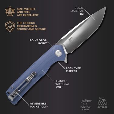 Кишеньковий ніж Ganzo Firebird FH91-GY Сталеве лезо D2 Ергономічна протиковзка ручка G10 з кліпсою Кемпінг Риболовля Полювання Спо