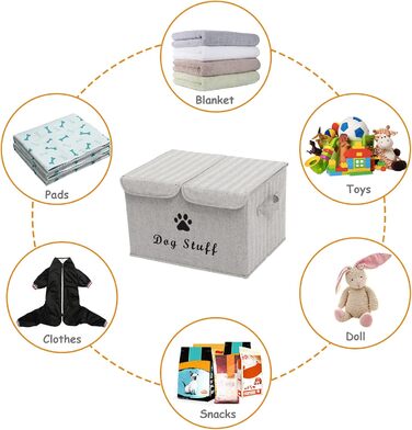 Великий лляний ящик Pethiy з кришкою для аксесуарів для собак - Складаний подвійний сітчастий кошик з ручками, для іграшок та одягу для собак - 43 x 31 x 26 см (Сірий у смужку)