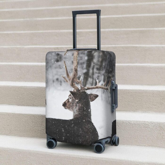 Чохол для валізи Засніжений Олень, еластичний захист від подряпин та пилу, чорний, розмір 90