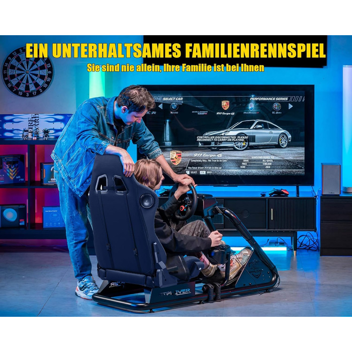 Підставка для керма для симулятора гонок з динаміками, кермом та лотком для педалей, чорний