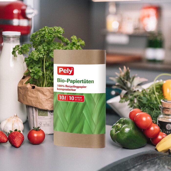 Біорозкладні паперові пакети pely 100 PEL8747, сертифіковані Blue Angel, 10 літрів, 10 пакетів в упаковці. 10 упаковок в коробці