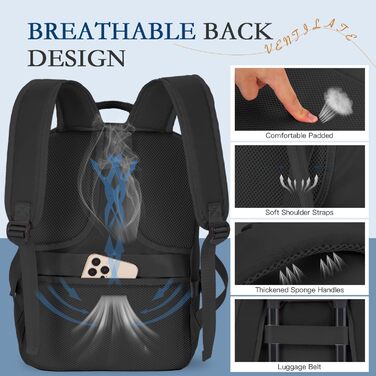 Рюкзак Easyjet ручна поклажа 45x36x20, дорожній рюкзак, ручна поклажа для літака, сумка-рюкзак для ноутбука 15,6&quot, дорожній рюкзак для чоловіків і жінок 45x36x20-чорний3