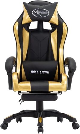 Ігрове крісло Homediy з підставкою для ніг, підголівником, поперековою опорою, офісне крісло, поворотне крісло, крісло керівника, письмове крісло, спортивне сидіння, гоночна шкіра, золотисто-чорне, з підставкою для ніг