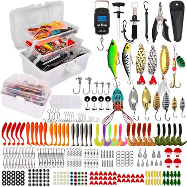 Набір рибальських снастей з 213 предметів, коробка для снастей з аксесуарами, рибальський набір зі свинцевими вантажами, гачки, рибальські приманки, повне рибальське спорядження для початківців та професіоналів для лову окуня, блакитної риби, краппі, 320 