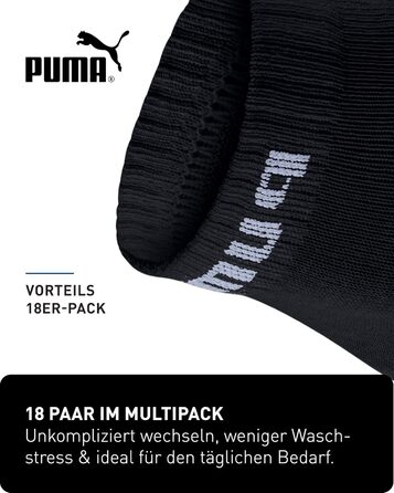 Шкарпетки PUMA Quarter Socks, упаковка з 18 пар, Statement Edition - жіночі та чоловічі розміри 43-46, чорні, білі, сірі