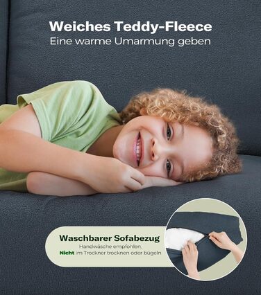 Невеликий 2-місний диван, міні-диван 130 см, затишний маленький диван для кімнати підлітка, складання міні-диванів без інструментів, 2-місні дивани та кушетки з масиву дерева, маленькі дивани для вітальні, синій/сірий, 130 см