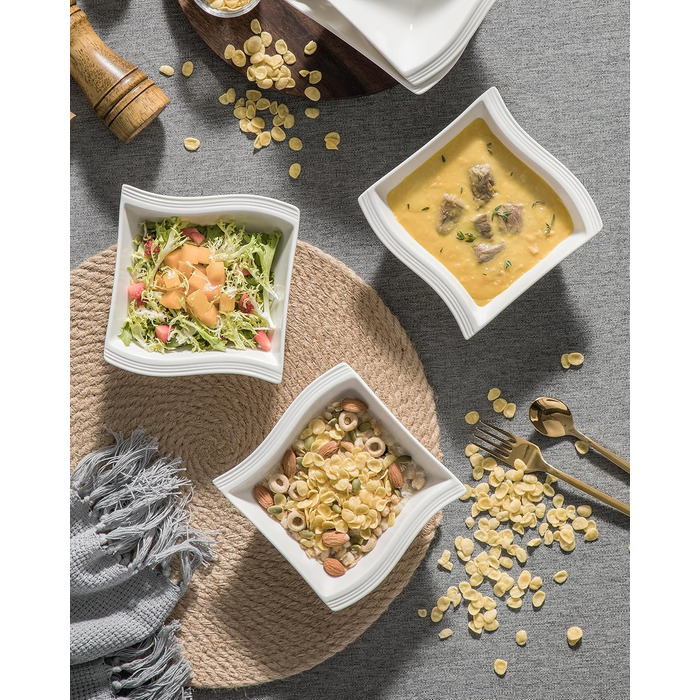 Серія FLORA, набір мисок для порцелянових кремових пластівців з 6 предметів, миска для рису 450 мл, десертна миска для закусок для