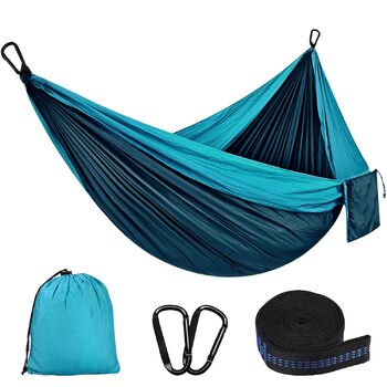 Гамак для кемпінгу на відкритому повітрі, вантажопідйомність 300 кг (300 x 200 см), одинарний або подвійний, надлегкий, портативний, дорожній гамак, садовий, пляжний, подвійний гамак, гамак-парашут, нейлоновий, дихаючий, зелений