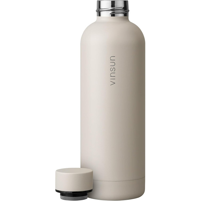 Пляшка для води Vinsun з нержавіючої сталі, бежева, 500 мл - герметична, підходить для газованих напоїв, без BPA - з подвійною стінкою, ізольована - термопляшка для спорту, активного відпочинку, школи, університету, спортзалу, кемпінгу, 500 мл бежевого ко