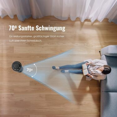 Настільний вентилятор PureMate Mini з 3 швидкостями обертання, автоматичне коливання на 70, невелика висота вентилятора 33 см, іде