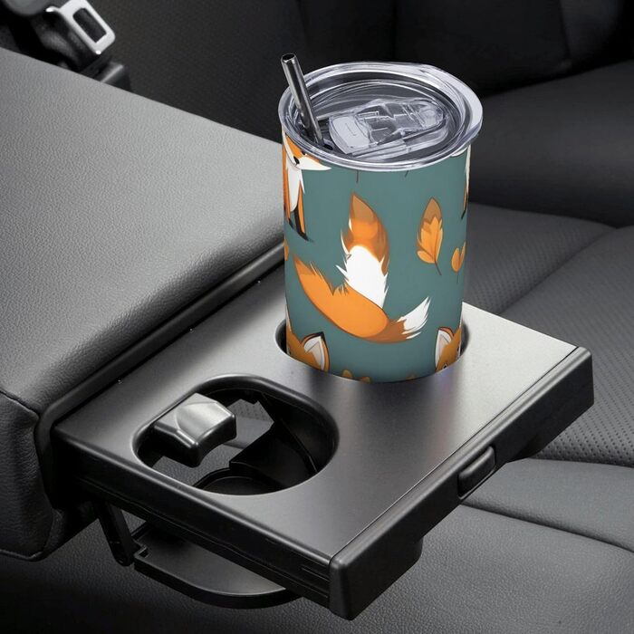 Кухоль з прямою трубочкою, 590 мл, жовта лисиця, принт, дорожній кухоль, підходить для кемпінгу, офісу та дому