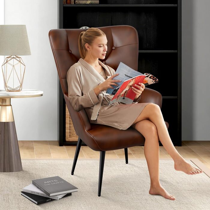 Елегантне м&39яке крісло, стілець для вітальні, стілець для туалетного столика з металевими ніжками для вітальні/спальні, вантажопідйомність до 150 кг, коричневий, комплект з