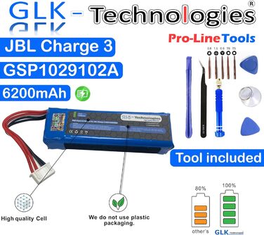 Змінний акумулятор GLK-TECHNOLOGIES високої потужності, сумісний з JBL Charge 3 GSP1029102A, акумулятор Bluetooth-колонки 6200 мАг професійний інструмент