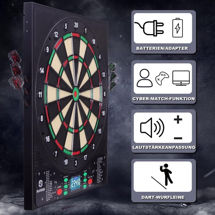 Електронна мішень для дартсу 2024 року Оновлена електронна мішень для дартсу з 6 дротиками Інноваційний автомат для дартсу з німецьким голосом - підходить для батарейок/адаптерів Classic
