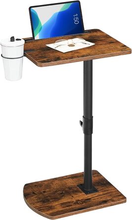 Журнальний столик HOOBRO C-подібної форми, регульована висота від 45,5 до 78 см, обертовий на 360 диванний столик з тримачем для напоїв та слотом, засовується під диван або ліжко, вінтажний коричневий та чорний EBF34SF01 Вінтажний коричневий чорний