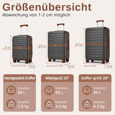 Валіза KONO, дорожня валіза, візок, ручна поклажа 55x40x20 см, виготовлена з твердої оболонки ABSPC, з подвійними колесами та кодовим замком (сіра/коричнева, 55 см) Ручна поклажа (55 см) сіра/коричнева