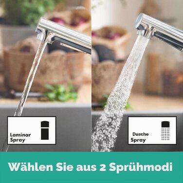 Кухонний змішувач hansgrohe Zesis M33 з висувною лійкою, 2 режими струменя, висота виливу 150 мм, поворот на 150, хром, 74800000