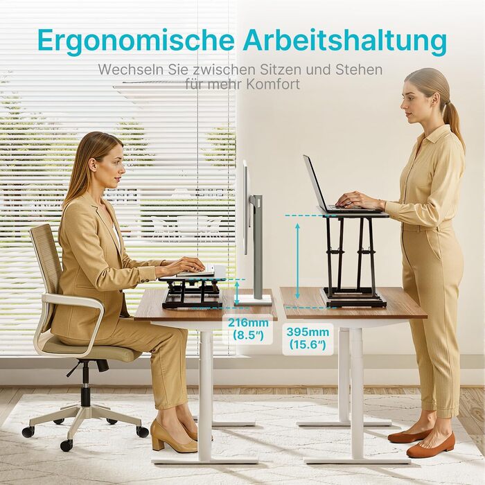 Стіл з регульованою висотою для роботи сидячи та стоячи, ергономічна підставка, стіл для роботи стоячи 61 x 30 см, складаний столик для ноутбука, чорний