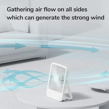 Настільний вентилятор JISULIFE Quiet, 4500mAh Mini Fan Battery Rechargeable, 180 Foldable Portable Fan Small, 4 speeds Adjusted For Home Office Travel-White