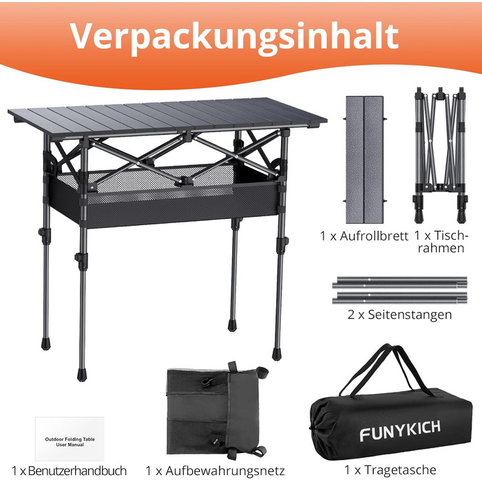 Складаний кемпінговий стіл FUNYKICH 82 x 40 см, Складаний стіл з 2 регулюваннями висоти (44/70 см), Легке складання, Портативний складаний стіл із сітчастою сумкою, Алюмінієва згортальна стільниця для барбекю, кемпінгу, вечірки, саду, 82 x 40 x 44/70 см