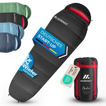 Зимовий спальний мішок від -10 до 0 градусів, стискається - Зимовий спальний мішок для трекінгу та кемпінгу, 1800 г - Мумія-спальний мішок, водовідштовхувальний, 350 г/м, чорний