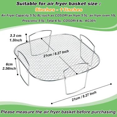 Аксесуари для фритюрниці BYKITCHEN, квадратна стійка з нержавіючої сталі 304 для лотка/духовки кошика аерофритюрниці, аксесуари для фритюрниці для Cosori 5.5L xxl, миттєва, вежа, фритюрниця Gourmia