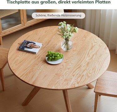 Обідній стіл з масиву дуба, круглий стіл 120 см, без шпону, сучасний кухонний стіл, круглий обідній стіл, міцний, обідні столи для 4-6 осіб, 120x120x74,8 см, натуральний колір