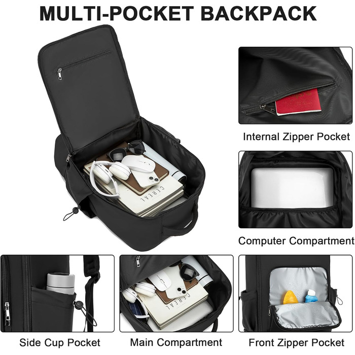 Чоловічий спортивний рюкзак Seyfocnia, водонепроникний рюкзак з відділенням для взуття, легкий дорожній рюкзак, чорний 20 дюймів темно-чорний