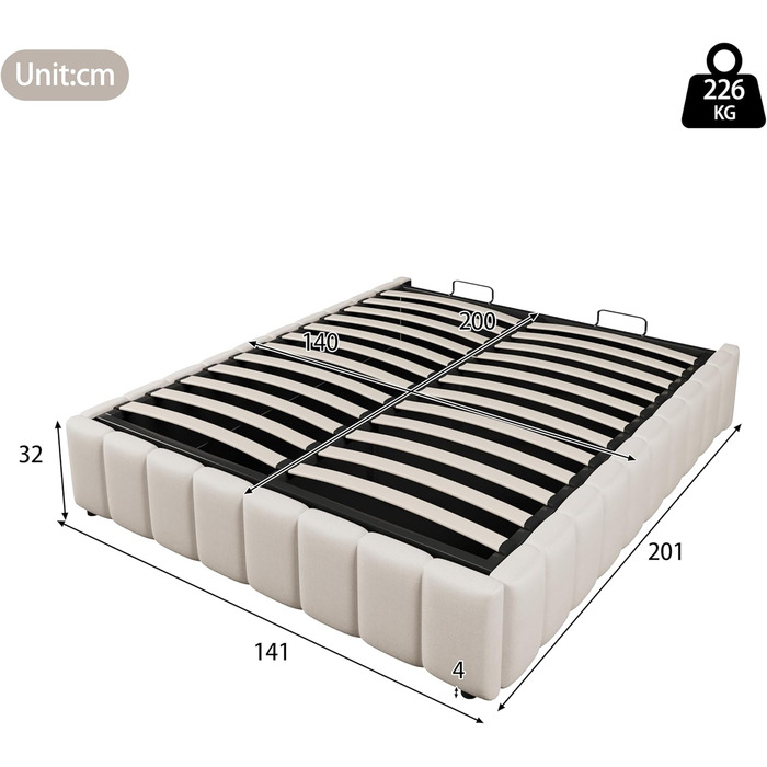 М&39яке ліжко 140x200, двоспальне ліжко з місцем для зберігання та рейковим каркасом, без узголів&39я, каркас ліжка з гідравлічною шухлядою для зберігання, гідравлічне ліжко, ліжка з місцем для зберігання, каркас ліжка, дитяче ліжко, лляне, без матраца, б