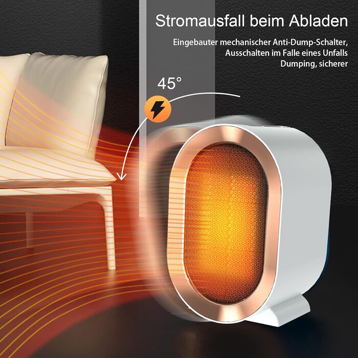 Енергозберігаючий тихий керамічний вентилятор-обігрівач потужністю 1200 Вт для кімнат, ванних кімнат та віталень із захистом від перегріву та перекидання