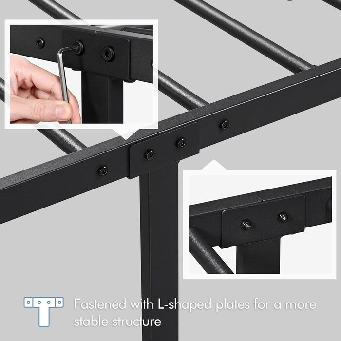 Металевий каркас ліжка Yaheetech, гостьове ліжко, сучасне молодіжне ліжко з рейковою основою, для спальні/гостьової кімнати, 90 x 200 см/чорний