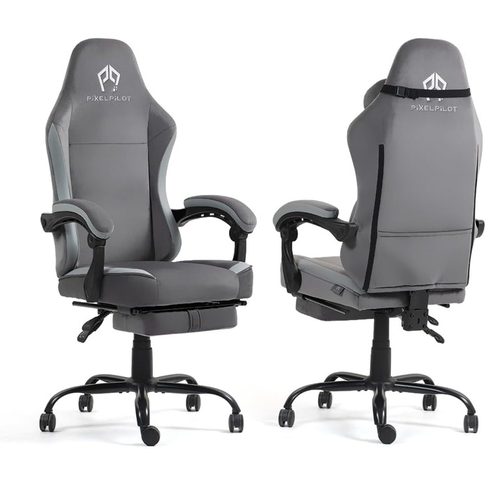 Ергономічне ігрове крісло PixelPilot Дихаюча тканина Крісло з підставкою для ніг, підголівником та поперековою опорою, ігрове ПК-крісло Широке сидіння Офісне крісло вантажопідйомністю 150 кг (Nebula, чисто сірий) Чисто сірий Nebula