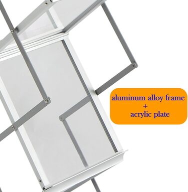 Складана підставка для брошур TUKA-i-AKUT з 6 відділеннями, формат A4, виготовлена з алюмінію/акрилу, включає сумку для перенесення, підставку для літератури, підставку для брошур на підлогу, підставку для журналів, тримач для каталогів, складаний дисплей