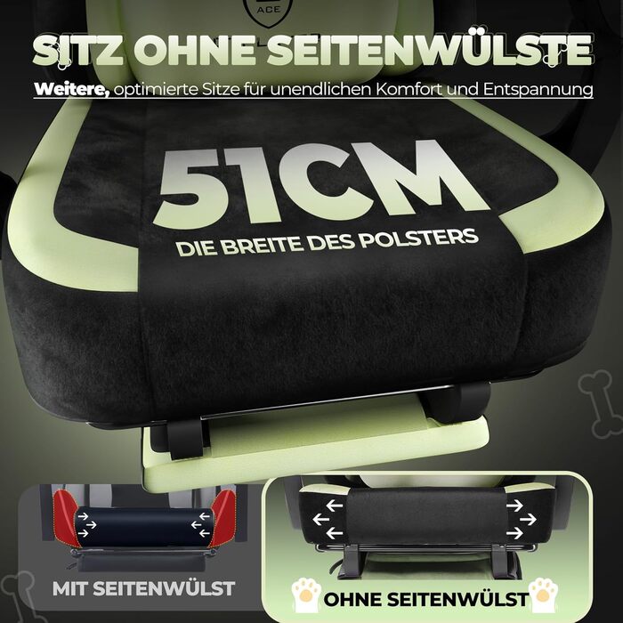 Миле ігрове крісло з оксамитовою тканиною, ергономічне офісне крісло, ігрове крісло з котячими вушками, піною з ефектом пам&39яті та підставкою для ніг, 150 кг, зелена тканина