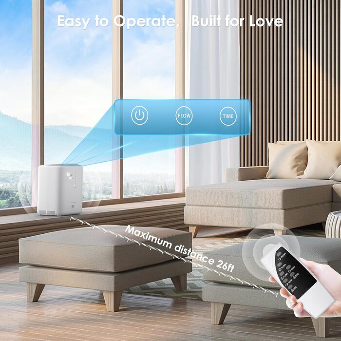 Кисневий концентратор, кисневий апарат високої чистоти 93 3 для дому, регульований потік 1-7 л/хв, не потребує додавання води, для домашнього та офісного використання