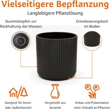 Круглий керамічний горщик для рослин Storeo Basics з ребристим покриттям, 20,3 см, чорний, одинарний (20,3 см) чорний