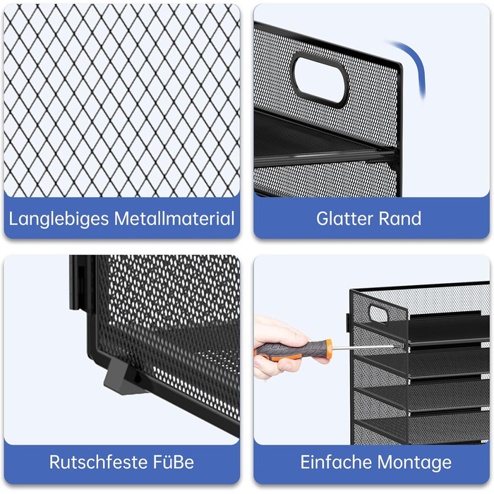 Рівневий органайзер для столу з ручкою металева офісна система для документів, листів та книг формату A4, міцний органайзер для паперів для столу, домашнього офісу та школи, чорний, 7-