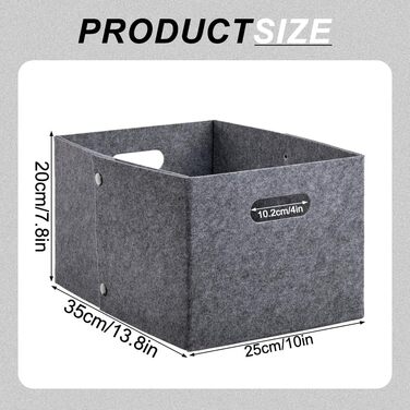 Міцних фетрових кошики сірого кольору, складна коробка-органайзер із застібками-кнопками та ручкою для перенесення, прямокутна коробка для зберігання з фетру, кошики для полиць, шаф, дому, офісу, 2