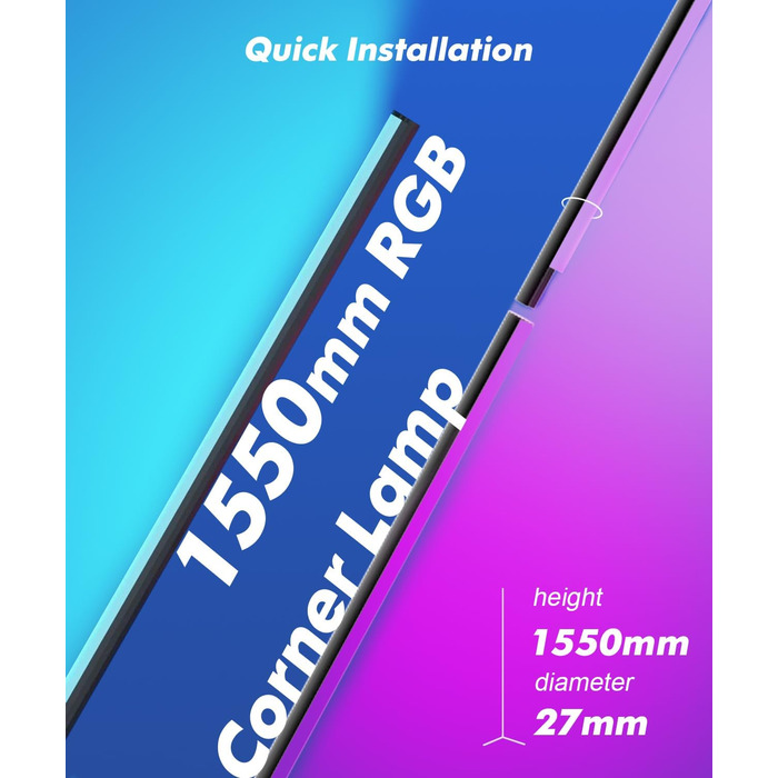 Світлодіодний торшер Вітальня, WiFi RGB торшер з можливістю затемнення працює з Alexa, 155-сантиметровий світлодіодний торшер з додатком, режим зроби сам, 16 мільйонів кольорів, 44 сюжетних режимів, музичні режими та функція хронометражу Прикраса спальні