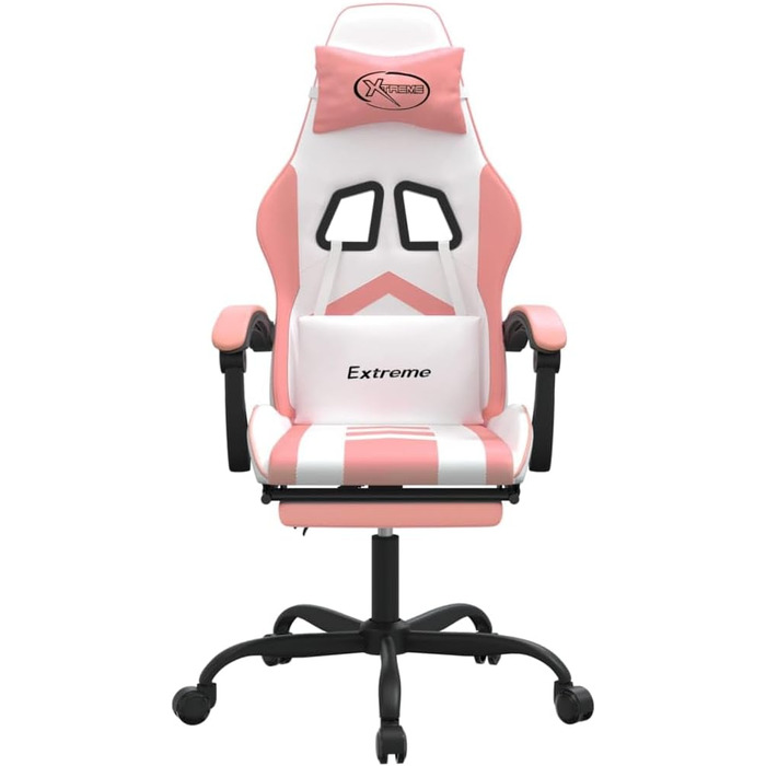 Геймерське крісло, офісне крісло, з підставкою для ніг, білий та рожевий, штучна шкіра