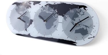 Настінний годинник NeXtime 'MONDIAL з 3 циферблатами, скло, 50 x 18,6 см