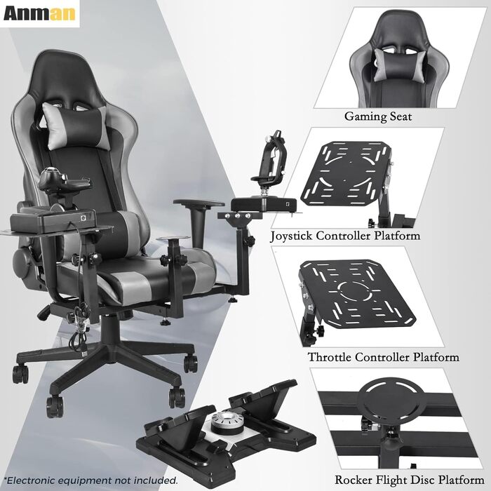 Крісло-кріплення для симулятора польоту Anman, багатофункціональне гоночне крісло, сумісне з важелем та дросельною заслінкою Airbus A10C, рокером та дросельною заслінкою, багатосценне застосування, джойстик та педаль дросельної заслінки не входять до комп