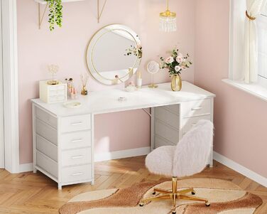 Письмовий стіл Coleshome з 8 шухлядами з тканини, 140x48 см, білий, з місцем для зберігання, універсальний комп&39ютерний стіл, офісний стіл, ПК-стіл, офісний стіл для офісу, вітальні, домашнього офісу, 140x48 см, білий