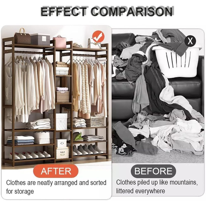 Бамбукова вішалка для одягу, відкрита вішалка для одягу з 13 полицями та 2 рейками для одягу, окремостояча шафа 3 в 1 для вітальні та передпокою 170x30x150см 130x30x150см A