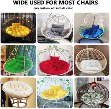 Подушка для підвісного крісла на вулицю, XXL, сіра, діаметр 105 см, товщина 15 см, піна з ефектом пам&39яті, можна прати, знімний чохол, нековзний ремінь, регульований підголівник